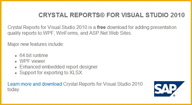 Crystal Reports for Visual Studio 2010