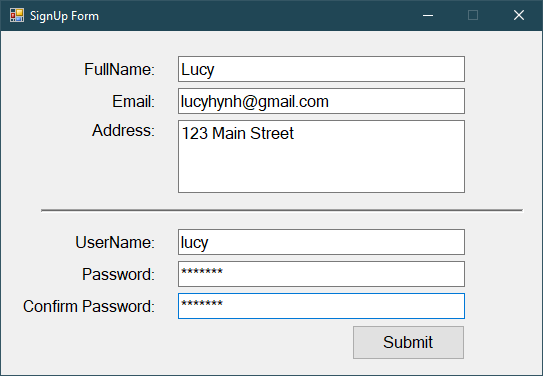 Sign Up Form With SQL Server in C#
