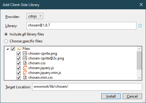 visual studio add client side library