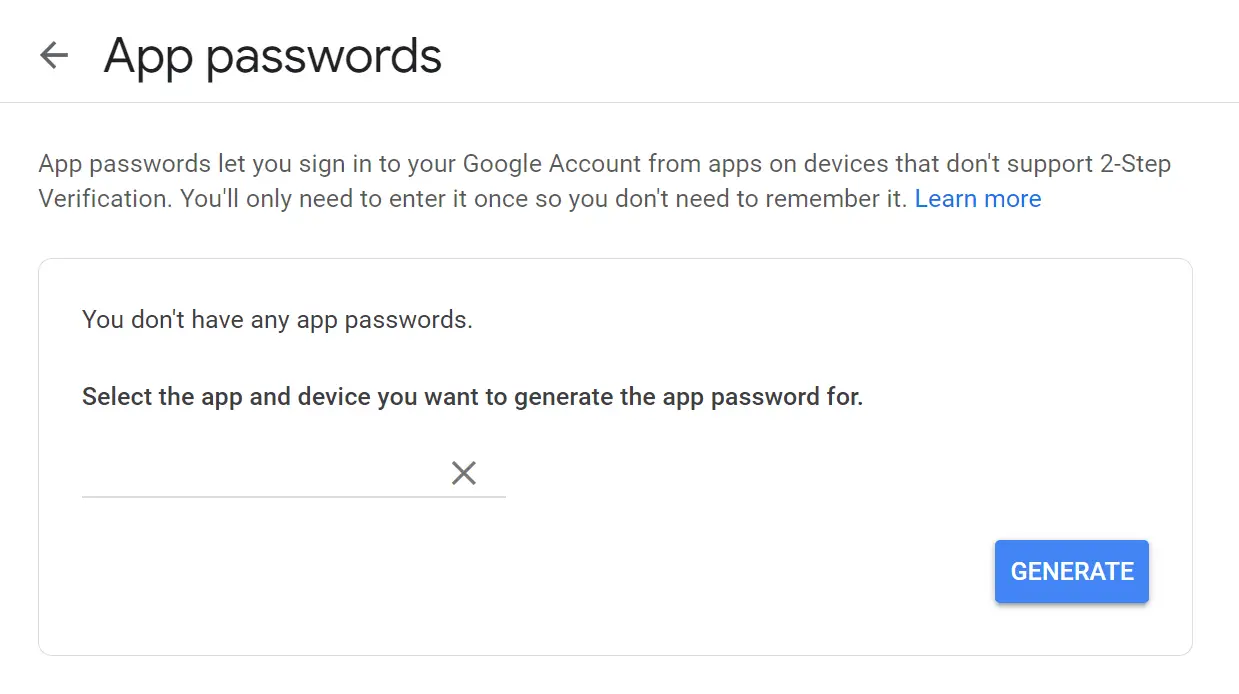 google app passwords