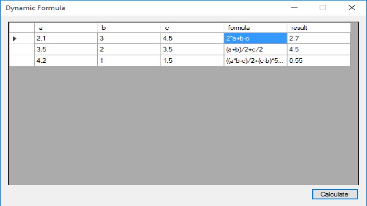 calculator using dynamic formula in c#