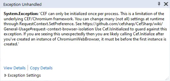 CEF can only be initialized once per process