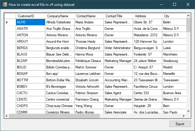 create excel file in c# using dataset