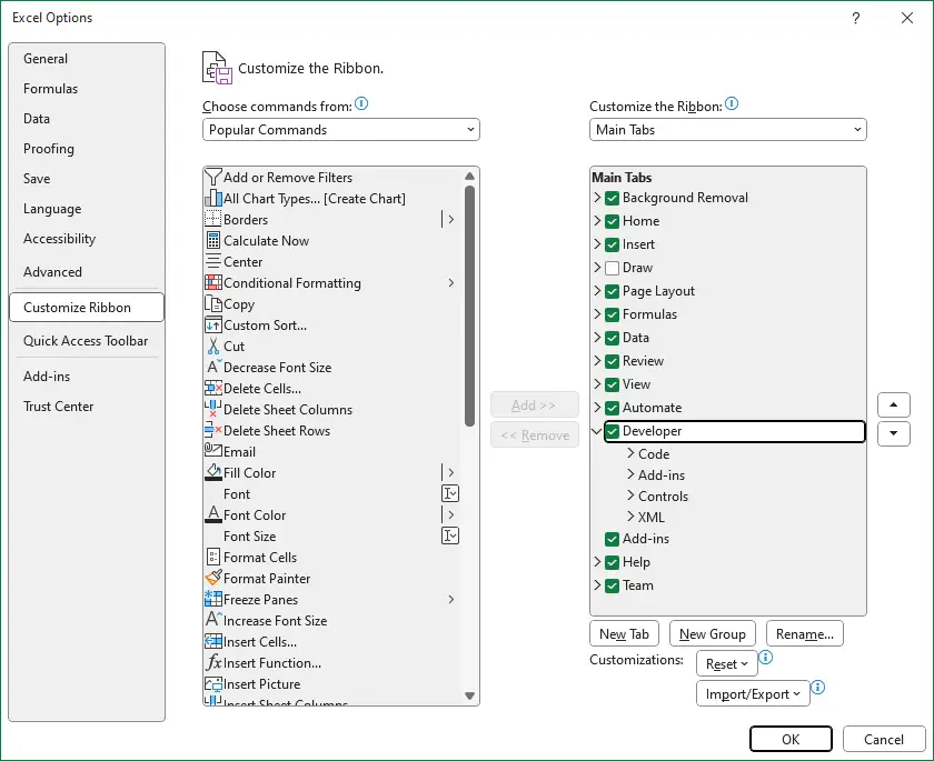 excel customize ribbon