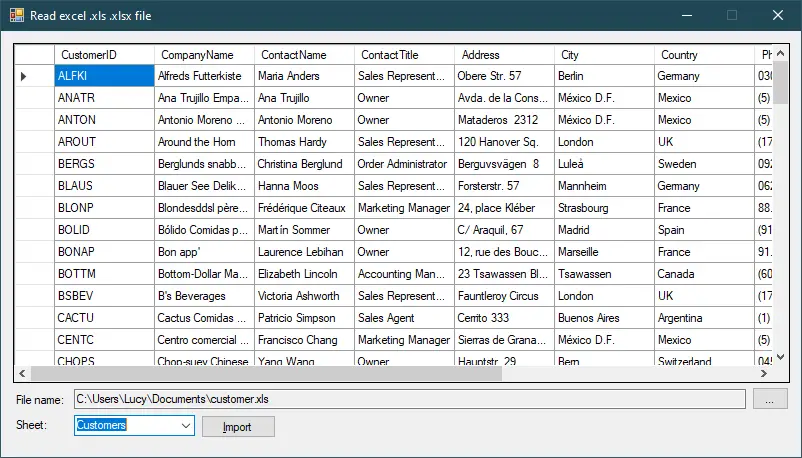 vb.net excel to datagridview