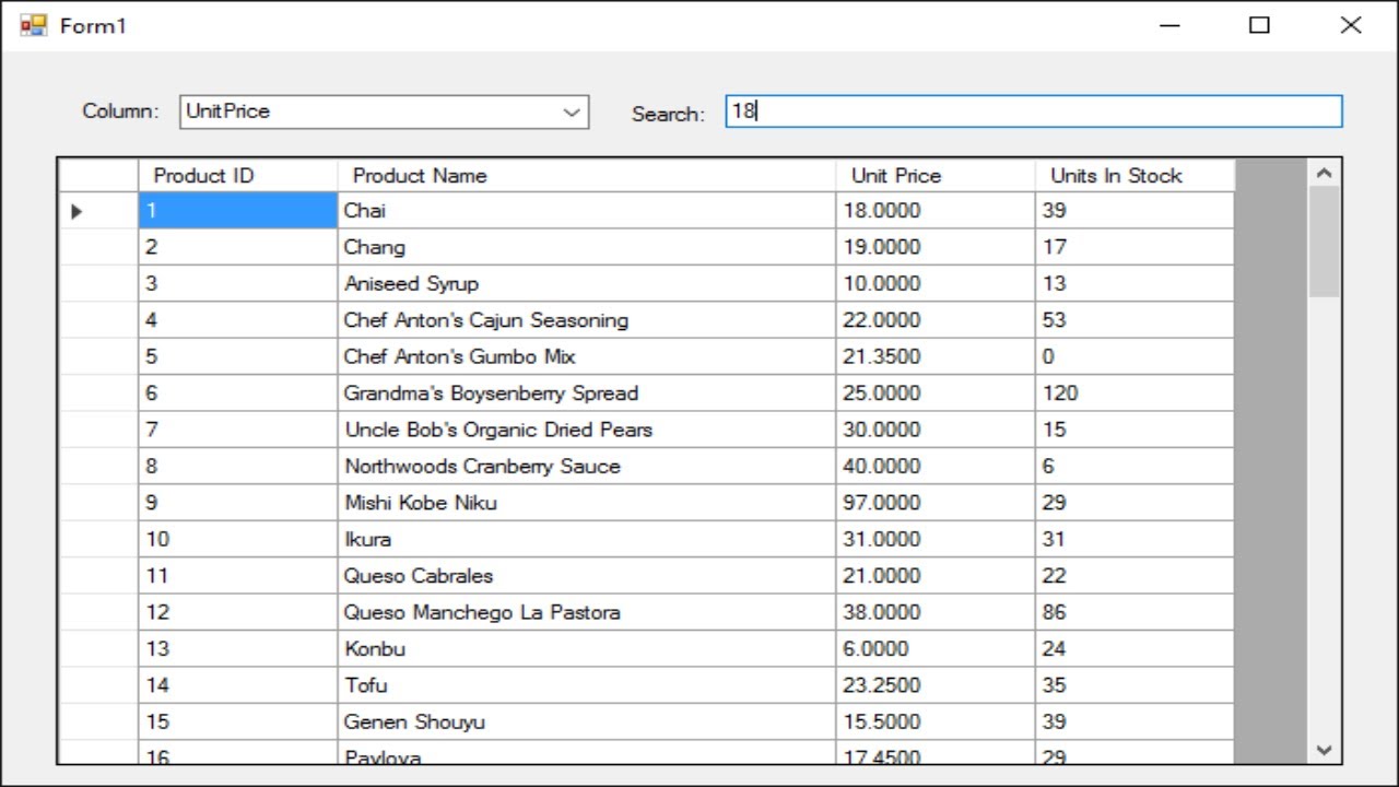 how to search datagridview by using combobox and textbox in c#