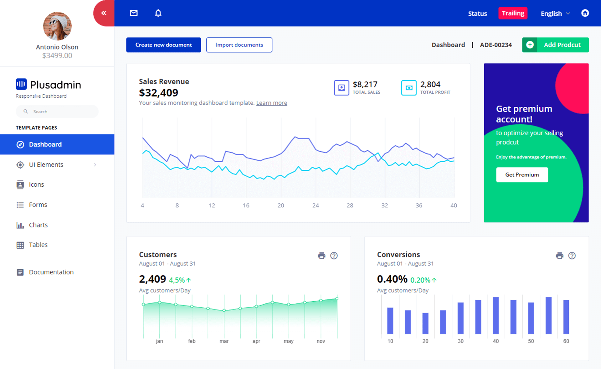 plus admin dashboard template