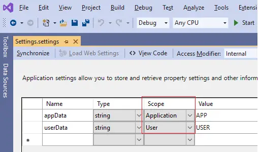 application-specific settings