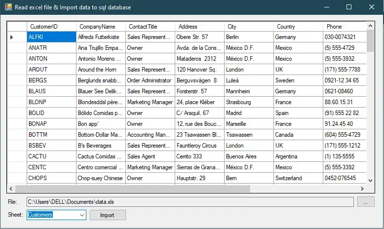 read data from excel sheet using c#