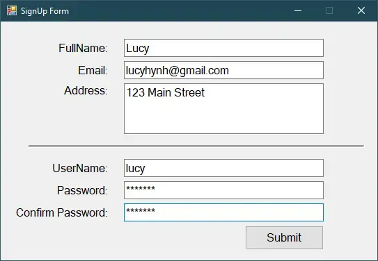 Sign Up Form With SQL Server in C#