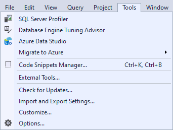 sql tool menu