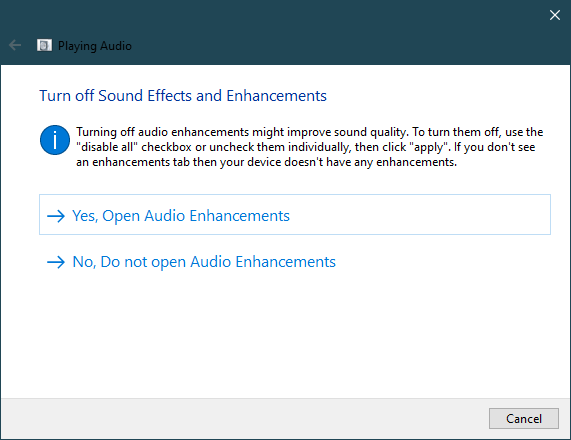 turn off sound effects and enhancements
