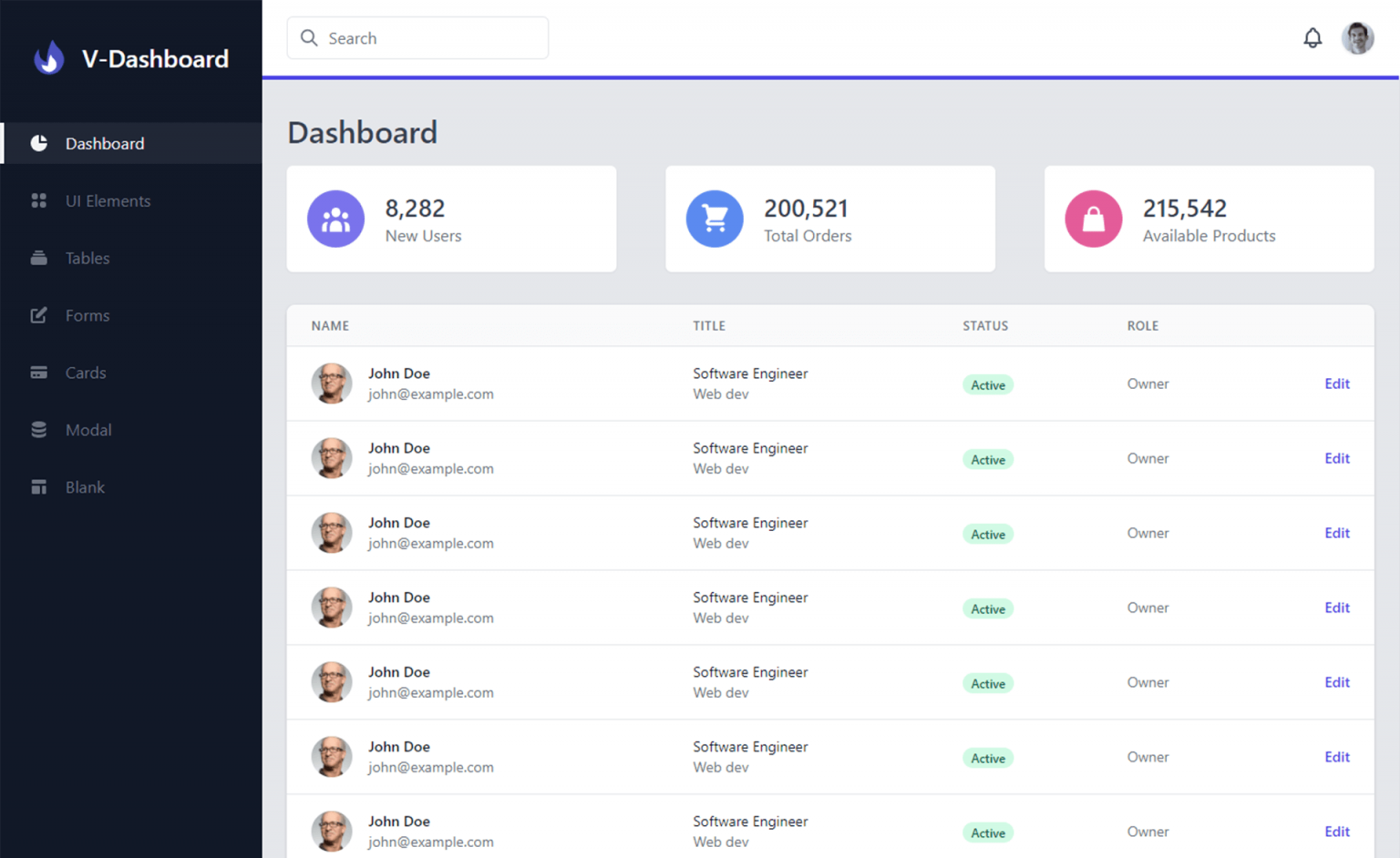 v-dashboard tailwind css admin dashboard template