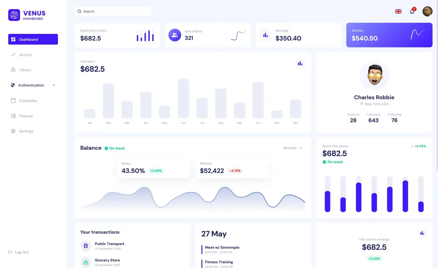 venus multi-page material ui admin dashboard template