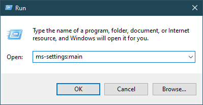 open windows setting from run dialog box